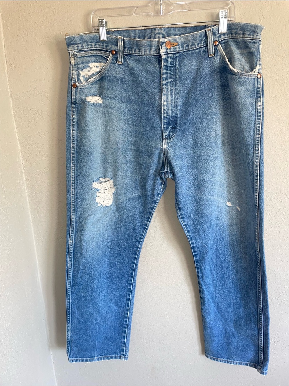 Wrangler Light Blue Slim Straight Distressed Jeans